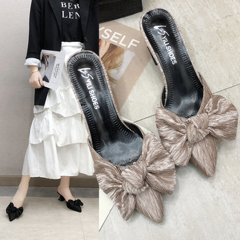 Women Mules Slippers Med Heel Sandals Summer Slip On Slides Brand Butterfly Loafers Flip Flops Shoes Outdoor Slipper